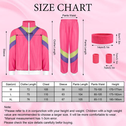 80s Fashion Height Shell Jacket Costume, 80s Fancy Dress Men Women with Headband Bracelet, 1980s Disco Fancy Dress red-XL.