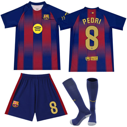 2025-2026 Barcelona Home Kids Adult Football Shirt with Socks No.8 PEDRI No.8 PEDR XS