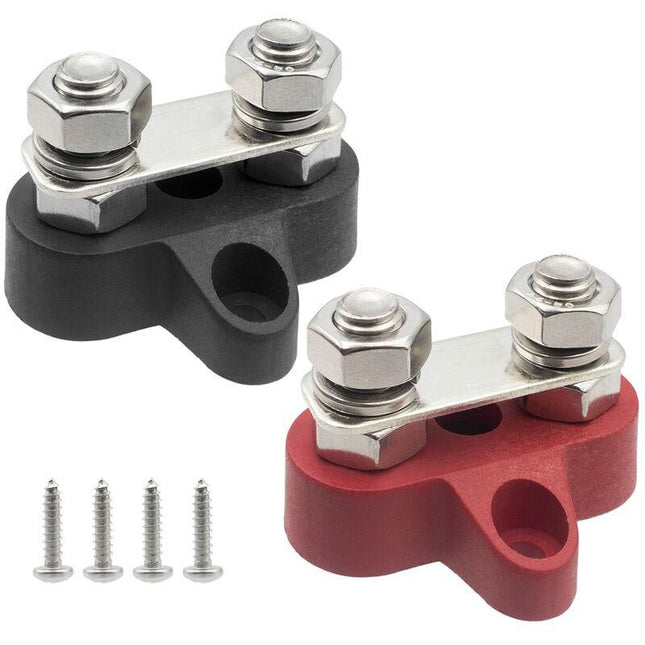 Busbar Terminal Block Battery Power Ground Terminal Block M8 Dual Pins 5/16\" Heavy Duty Terminals for Boat, RV and Solar Trucks - Black & Red.