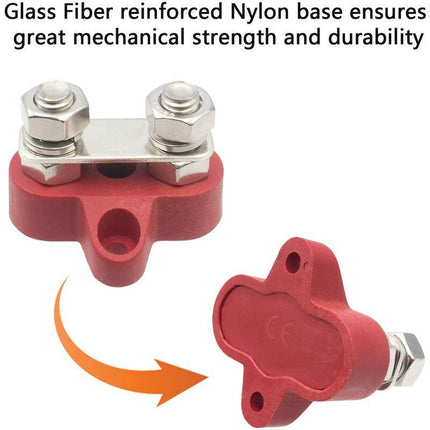 Busbar Terminal Block Battery Power Ground Terminal Block M8 Dual Pins 5/16\" Heavy Duty Terminals for Boat, RV and Solar Trucks - Black & Red.