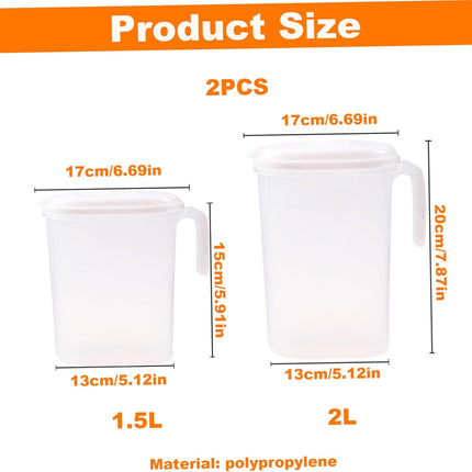 Cooling Water Jug, 1.5L and 2L plastic jug with filter lid, leak-proof for juice or iced tea.