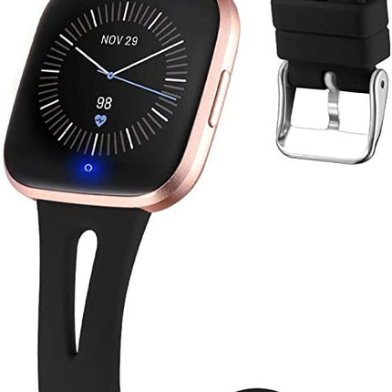 Thin Watch Bands, Compatible with Fitbit Versa 2 Band/Fitbit Versa/Fitbit Versa Lite/SE, Silicone Replacement Strap for Smartwatch Black S.