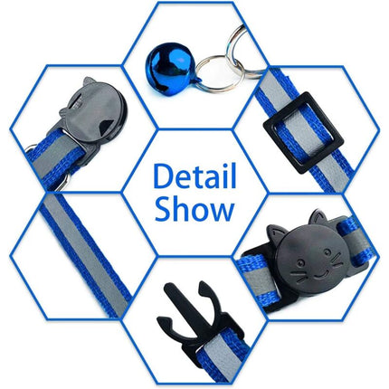 6X Adjustable Reflective Collars for Cats and Puppies with Bell and Safety Buckle, Cute Multicolor Pet Accessories.