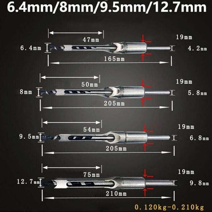 Wood Drill Bit Set for Square Holes, Compatible with Mortise and Tenon Joints, Deep Square Holes Cutting Tools for Woodworking.