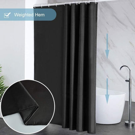 Black Shower Curtain Anti-Mildew, Washable Polyester Fabric, Waterproof Bathroom Curtain with Hooks - 100x180cm (WxH).