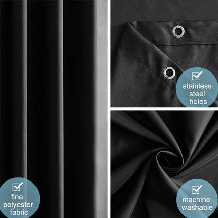 Black Shower Curtain Anti-Mildew, Washable Polyester Fabric, Waterproof Bathroom Curtain with Hooks - 100x180cm (WxH).