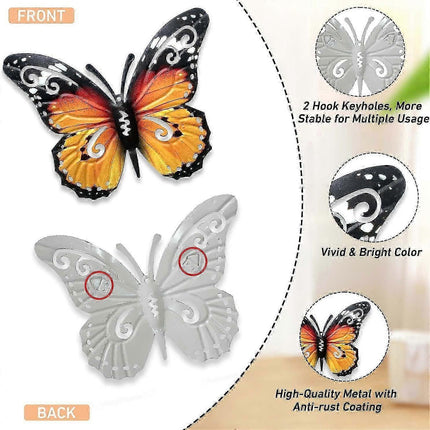 10.6"" Metal Butterfly Wall Decor, Butterflies Indoor Outdoor Hanging Wall Art for Patio Garden Yard Fence Home Living Room.