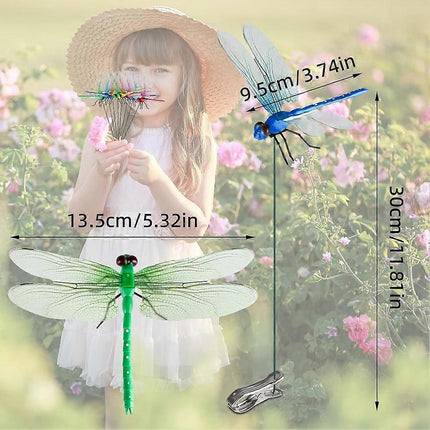 12pcs Artificial Dragonfly Clips for Outdoor Use 3D Dragonfly Decor Gardening, 3D Dragonfly Garden Decorative Clips [DB] As Shown.