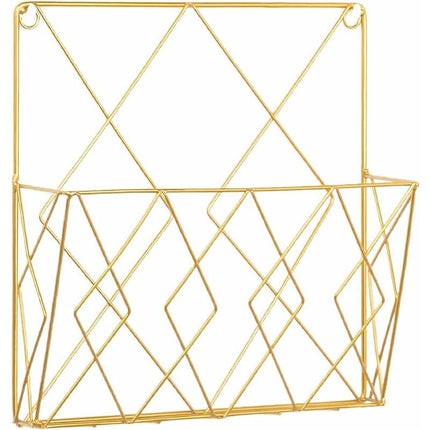 Metal Wall Mounted Newspaper Rack, Magazine Storage Organizer - Gold, Compatible with Standard Sizes.
