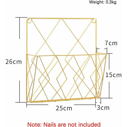 Metal Wall Mounted Newspaper Rack, Magazine Storage Organizer - Gold, Compatible with Standard Sizes.