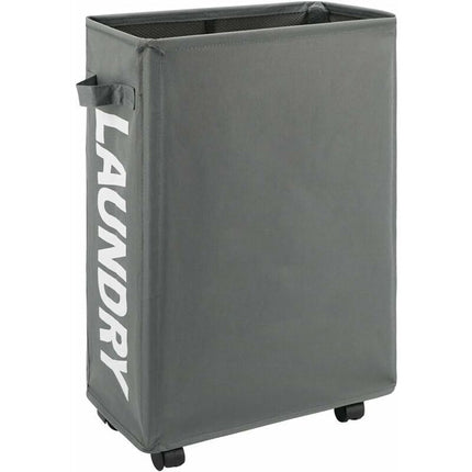 22"" Narrow Rolling Laundry Hamper with Handle and Wheels, Collapsible Laundry Hamper, Foldable Laundry Sorter and Organizer, Large Storage Basket (Gray).