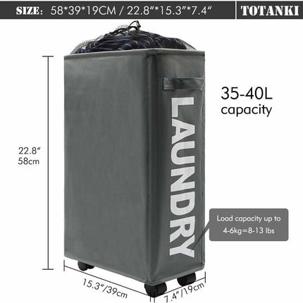 22"" Narrow Rolling Laundry Hamper with Handle and Wheels, Collapsible Laundry Hamper, Foldable Laundry Sorter and Organizer, Large Storage Basket (Gray).