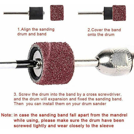 531-piece sanding roller set for Dremel rotary tools, compatible with Dremel, includes 504 sanding rollers, 24 roller sleeves, 2 self-locking chucks 1 wrench.