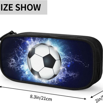 Blue sports pencil case with soccer motif, spacious and durable pencil case with zippers, soccer pencil case Soccer Blue Soccer Blue.