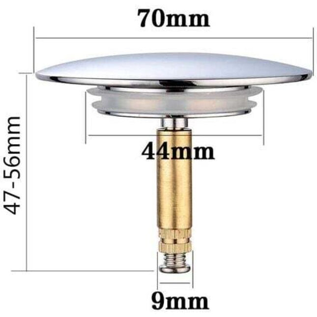Universal Bathtub Stopper Ø70mm, Adjustable Height, Double Seal, Chrome Brass, Stainless, Compatible with Most Sinks & Bathtubs.