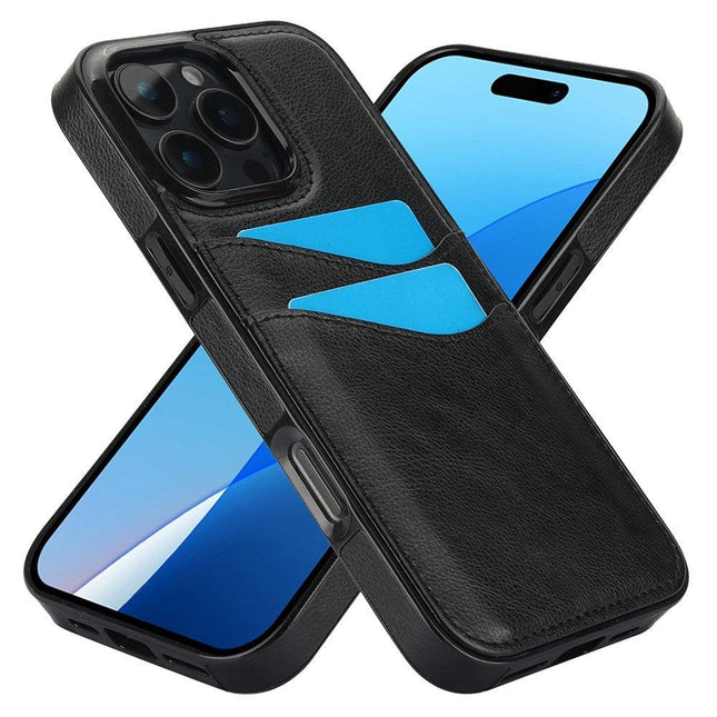 iPhone 16 Pro Case with Card Slot Leather Black.