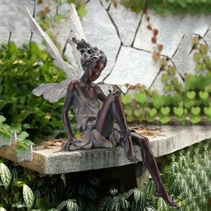 Resin Sitting Fairy Statue Garden Ornament Porch Sculpture White.