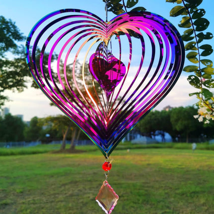Metal wind chime, hanging garden decoration, stainless steel, heart pattern, spin with 360° rotating hook, 37x20 cm.
