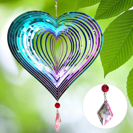 Metal wind chime, hanging garden decoration, stainless steel, heart pattern, spin with 360° rotating hook, 37x20 cm.