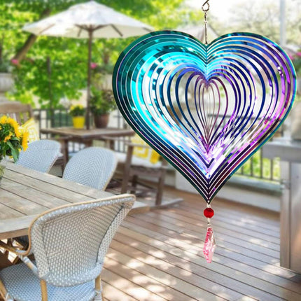 Metal wind chime, hanging garden decoration, stainless steel, heart pattern, spin with 360° rotating hook, 37x20 cm.