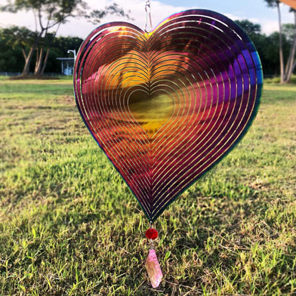 Metal wind chime, hanging garden decoration, stainless steel, heart pattern, spin with 360° rotating hook, 37x20 cm.