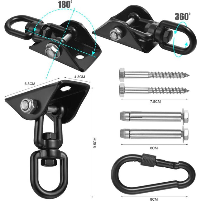 360° Swivel Hanging Chair Ceiling Mount, Swing, Suspension, Hook with Screws for Concrete, Wood, Playground, Porch, Trapeze Seat, Yoga.