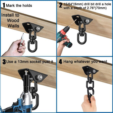 360° Swivel Hanging Chair Ceiling Mount, Swing, Suspension, Hook with Screws for Concrete, Wood, Playground, Porch, Trapeze Seat, Yoga.