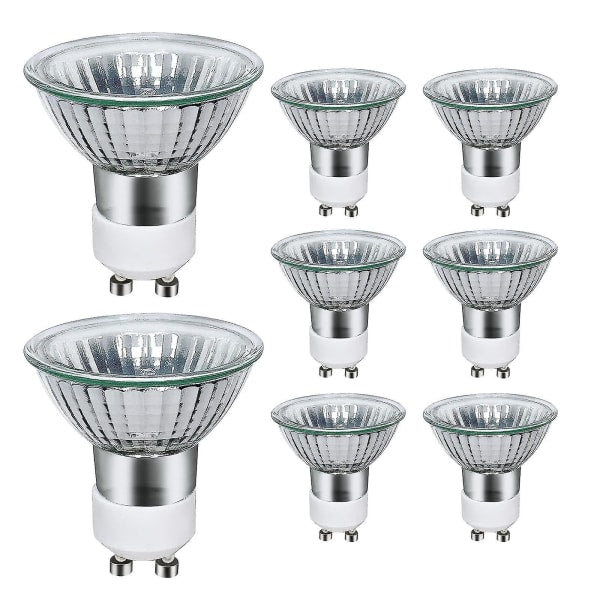 8-pack GU10 halogen bulbs 35W 220V warm white 2800K.