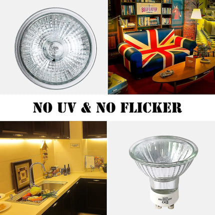 8-pack GU10 halogen bulbs 35W 220V warm white 2800K.