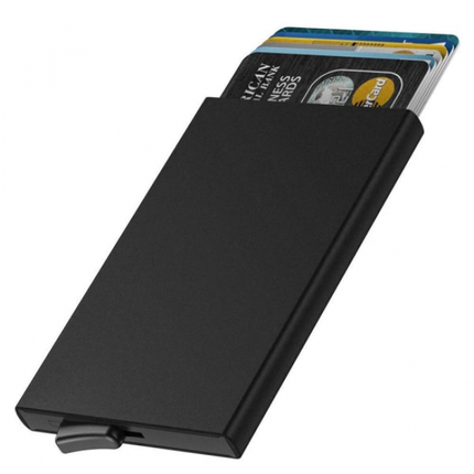 pc aluminum smart card holder (RFID protected) pop-up - black.