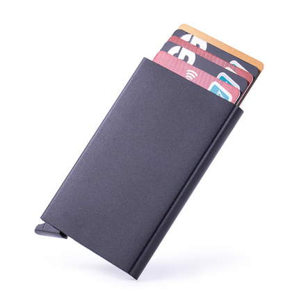 pc aluminum smart card holder (RFID protected) pop-up - black.