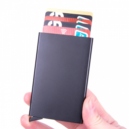 pc aluminum smart card holder (RFID protected) pop-up - black.