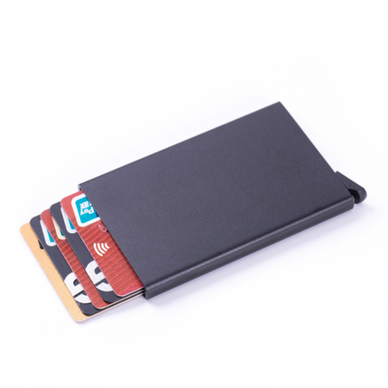 pc aluminum smart card holder (RFID protected) pop-up - black.
