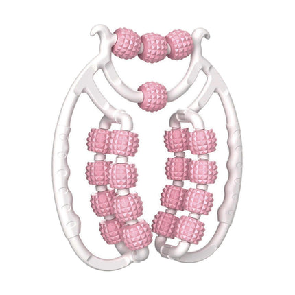 Massage Roller Relax Roller 20 Wheels Tubular Device Arm Leg Massage Circular Leg Clamps for Golfers Elbow Neck Leg Ankle Pink.
