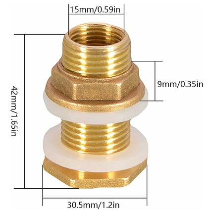 St Water Feed-through 4.2cm 1/2"" Brass Water Connection for Faucet / Barrel / Rainwater Tanks.
