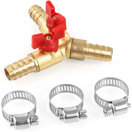 MUMU 3-Way Hose Connector Splitter Brass Zinc Alloy 10mm Ball Valve T-Hose Connector for Coupling Fittings Air Water Gas 1 Piece.