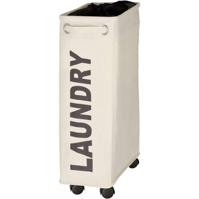 narrow laundry basket, laundry basket on wheels, Corno beige, Polyester, 43 l, 18.5 x 60 x 40 cm.