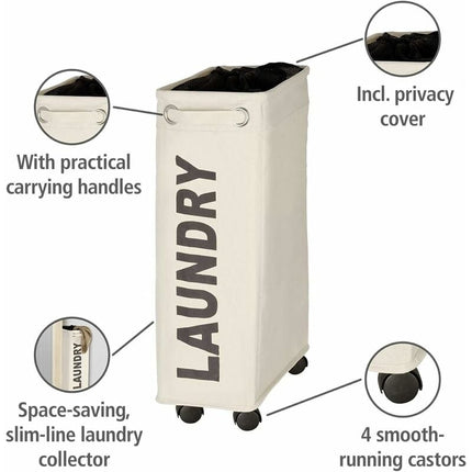 narrow laundry basket, laundry basket on wheels, Corno beige, Polyester, 43 l, 18.5 x 60 x 40 cm.