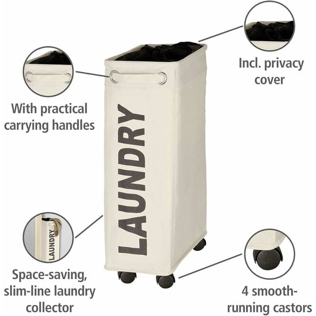 narrow laundry basket, laundry basket on wheels, Corno beige, Polyester, 43 l, 18.5 x 60 x 40 cm.