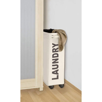 narrow laundry basket, laundry basket on wheels, Corno beige, Polyester, 43 l, 18.5 x 60 x 40 cm.