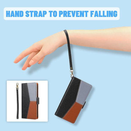 Case for Samsung Galaxy A22 4g Protection Three-color Stitching Coque Magnetic Mobile Phone Case Etui - Black.