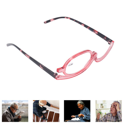 Makeup Glasses Lightweight Foldable Rotating Single Lens Women Magnifying Cosmetic Glasses, Pink, +3.00.