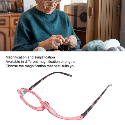 Makeup Glasses Lightweight Foldable Rotating Single Lens Women Magnifying Cosmetic Glasses, Pink, +3.00.