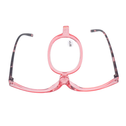 Makeup Glasses Lightweight Foldable Rotating Single Lens Women Magnifying Cosmetic Glasses, Pink, +3.00.