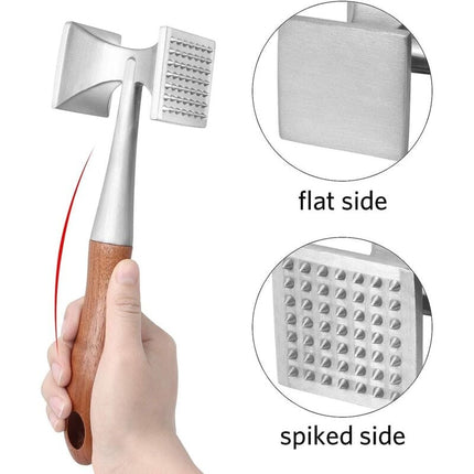 Meat Mallet, Heavy Duty Meat Tenderizer, Steak Mallet with Wooden Handle and Food Grade Zinc Alloy, 2 in 1 Kitchen Mallet, 26 CM.
