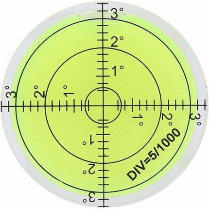 Round spirit level, 60mm diameter measuring tool, round vial with scale for balancing camera equipment.