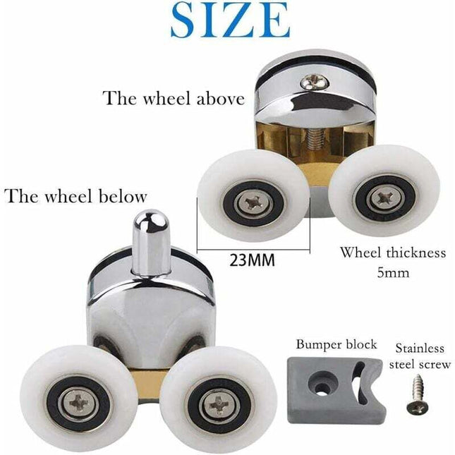 Shower Door Roller, 4pcs Double Shower Door Rollers Sliding Door Wheel Replacement for Shower Enclosure for 14mm Glass Hole.