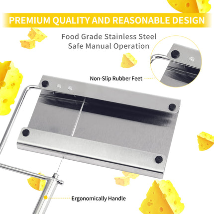 Cheese cutter with wire, cheese cutter for block cheese with 6 replacement wires, stainless steel cheese cutter.
