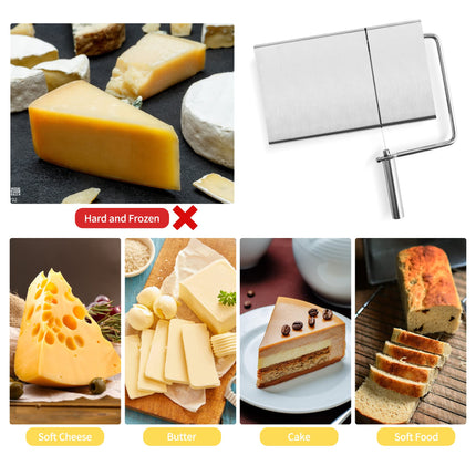 Cheese cutter with wire, cheese cutter for block cheese with 6 replacement wires, stainless steel cheese cutter.