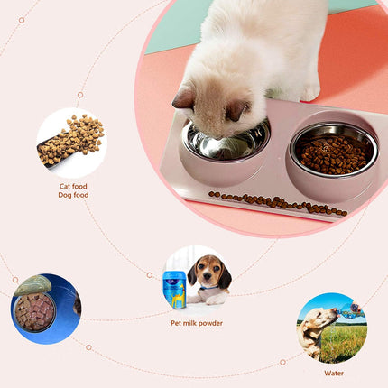 Cat food bowl, double cat food bowl, stainless steel cat bowl, non-slip, cat food bowls, stainless steel cat bowl set, cat food bowl.